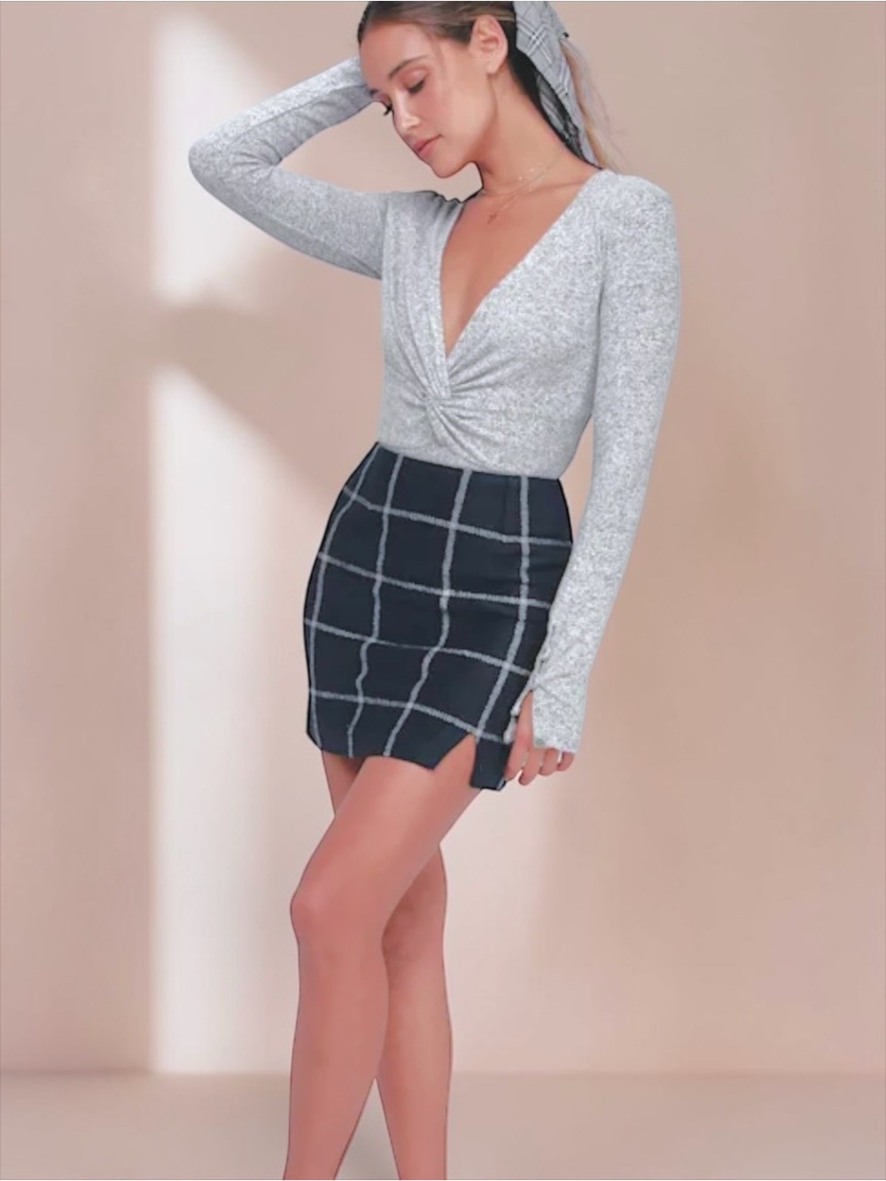 Lulus Spence Navy Blue Plaid Mini Skirt Size S